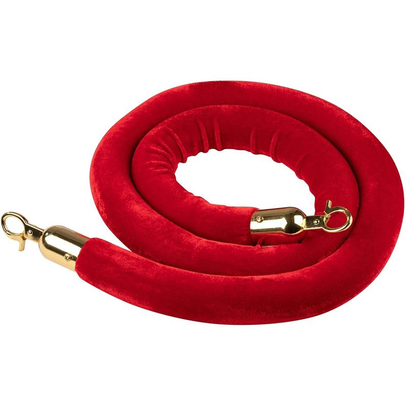 Juvale 2 Pack Red Velvet Stanchion Rope, 5 Feet Crowd Control Barriers with Polished Gold Hooks, 4 of 7