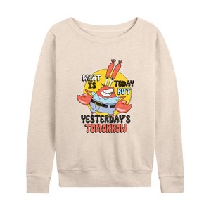 Women's - SpongeBob SquarePants - What Is Today Yesterdays Tomorrow Lightweight French Terry Wide Neck Long Sleeve Shirt - 1 of 4