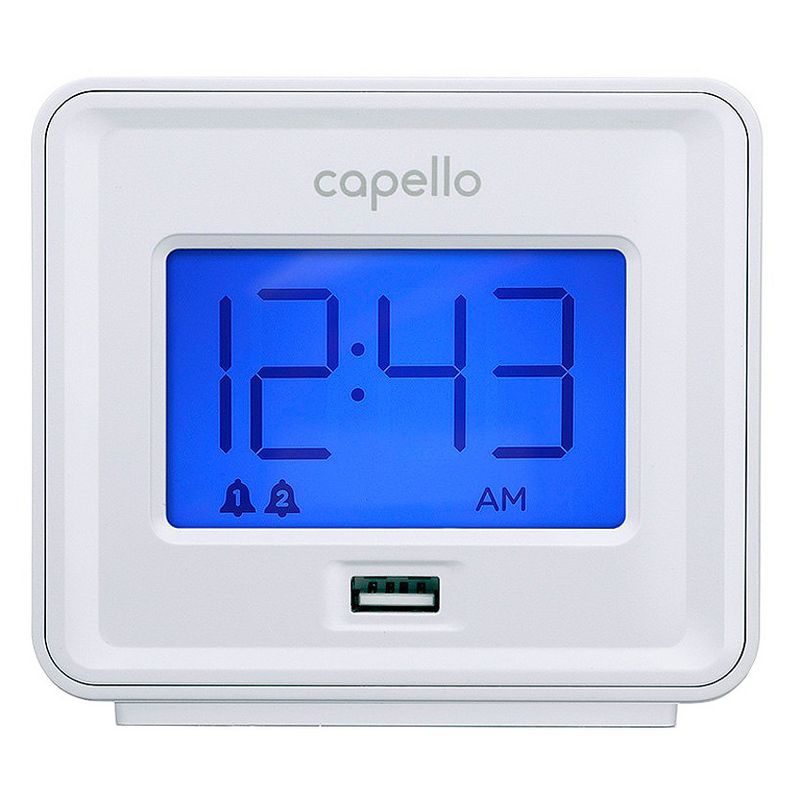 Capello - Dual Alarm Clock with USB Phone Charger - White, 1 of 5