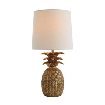 Resin Pineapple Shaped Table Lamp with Distressed Finish and Linen Shade Brown - Storied Home