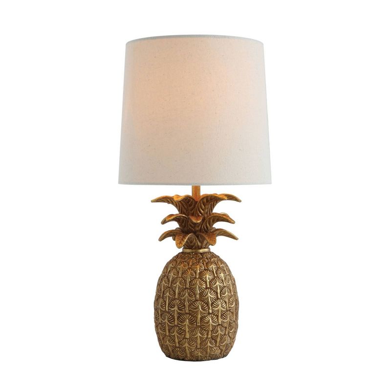 Resin Pineapple Shaped Table Lamp with Distressed Finish and Linen Shade Brown - Storied Home, 1 of 12