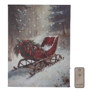 Lumabase Battery Operated Lighted Wall Art with Remote Control Winter Sleigh - 1 of 4