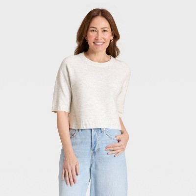 Women's Elbow Sleeve Cozy Knit Crewneck Pullover Sweater - Universal Thread™