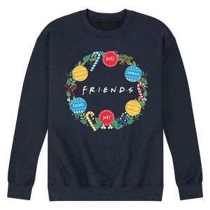 Men's Friends Wreath Graphic Fleece Sweatshirt - Navy - Small - 1 of 4