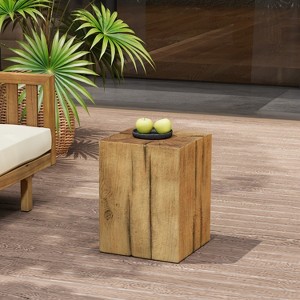 Grungis 33.75"H Square-Column End Tables for Patio,Wood-Like Distressed Finish and Mix with Different Heights for Outdoor and Indoor Use - 1 of 4