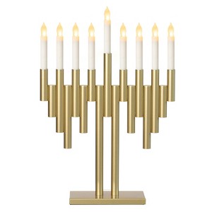 Vintiquewise Modern 9-Branch Hanukkah Menorah with LED Candles in Sleek Finish, Decorative Centerpiece and Meaningful Gift for Hanukkah, Gold - 1 of 4