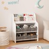 ORRD Kids Bookshelf with 6 Fabric Bins, 3-Tier Front Facing Bookcase & Toy Organizer for Playroom, Nursery, White and Gray - 2 of 4