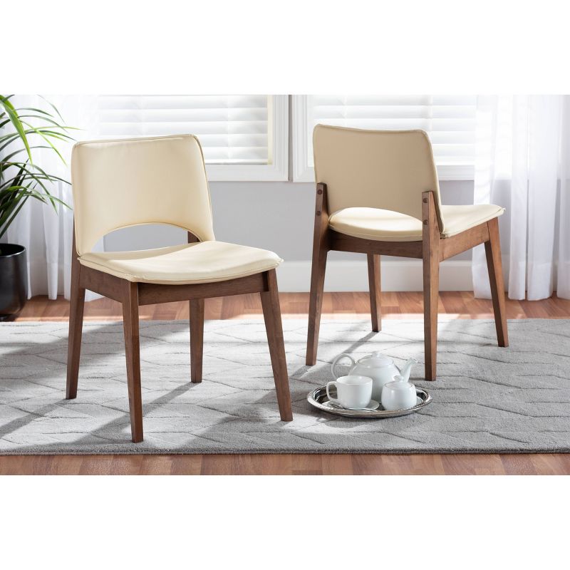 2pc Afton Faux Leather Upholstered and Wood Dining Chair Set - Baxton Studio, 6 of 10