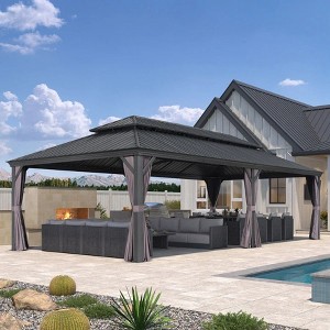 PURPLE LEAF Outdoor Gazebo Aluminum Frame Galvanized Steel Double Roof Patio Hardtop Gazebo with Curtains and Netting for Patio Lawn and Garden - 1 of 4