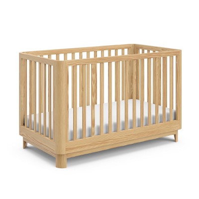 Natural Pine 3-in-1 Convertible Baby Crib with Rounded Posts