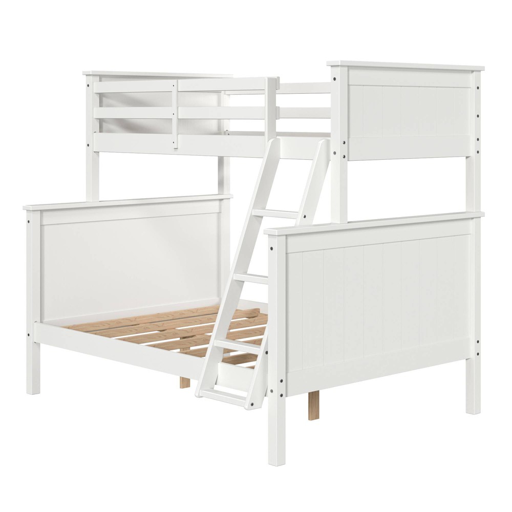 Twin Over Full Deirdra Modern White Solid Wood Built In Ladder Kids' Bunk Bed - Linon: Converts to Two Twin Beds, Guard Rails