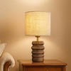 ALOADECOR 15'' Japandi Solid Wood Base Table Lamp Modern Classic Nightstand Lamp with Beige Fabric Shade for Bedside Foyer Dining Room - 3 of 4