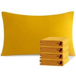 4 Pack Brushed Microfiber Queen Pillowcases, Super Soft Pillowcases with Envelope Closure, 20x30 Inches, Ginger Yellow - NTBAY - 1 of 4