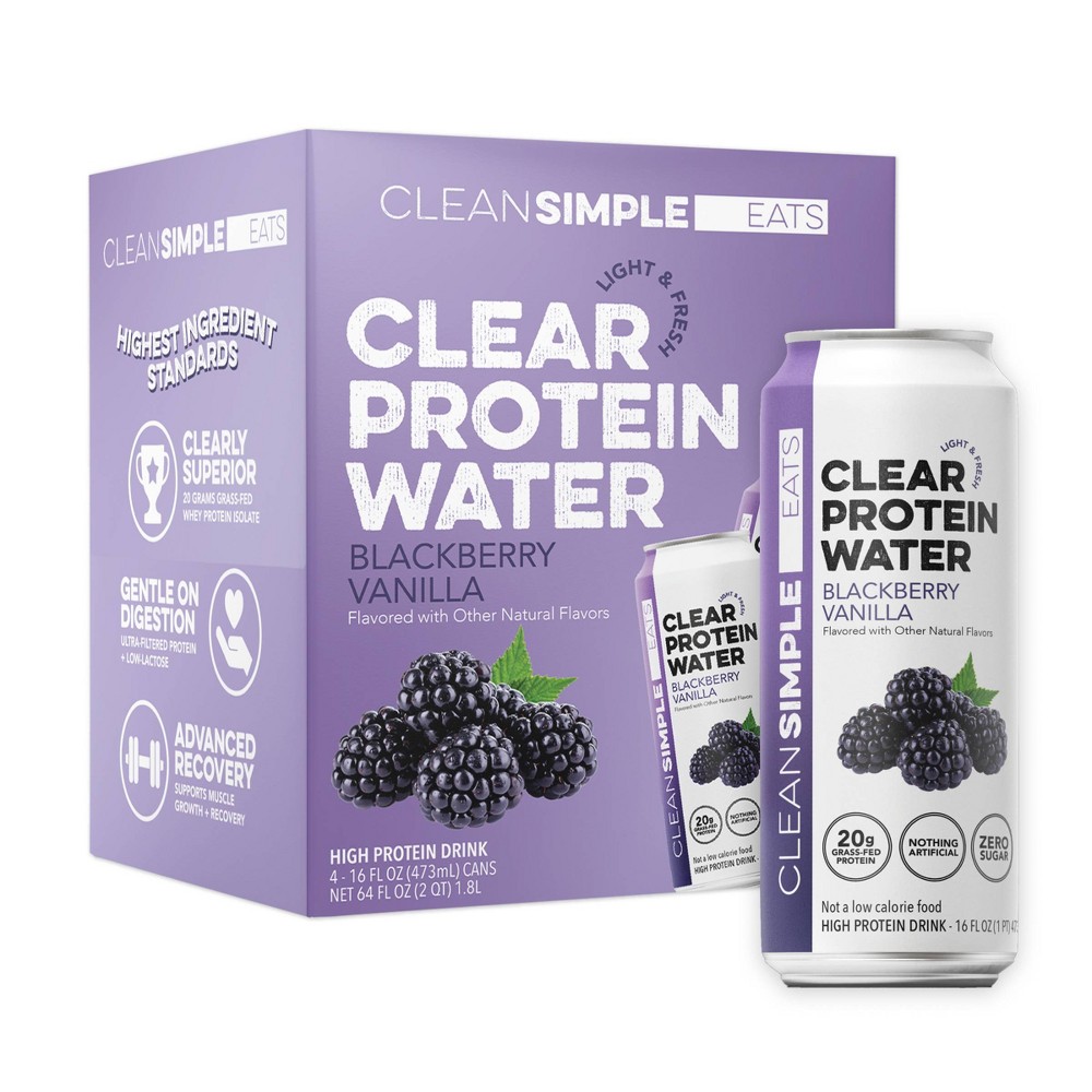 Clean Simple Eats Clear 20g Protein Water Blackberry Vanilla - 4pk/16 fl oz Cans