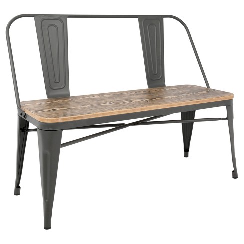 Oregon Industrial Dining Entryway Bench With Gray Frame And Brown