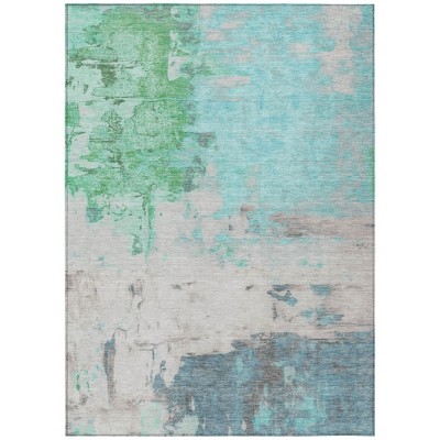 Teal Blue And Green Abstract Washable Indoor Outdoor Area Rug