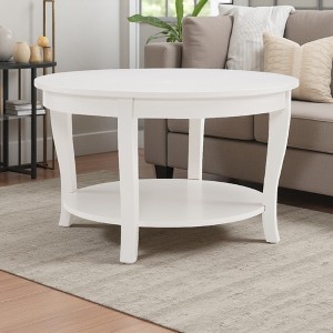 30" Wood Round Coffee Table with 2-Tier Storage - 1 of 4