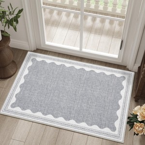 Washable Rug Low Pile Living Room Throw Mats with Non Slip Backing Lightweight Foldable Floor Covers Modern Waven Border Indoor Throw Carpet - 1 of 4