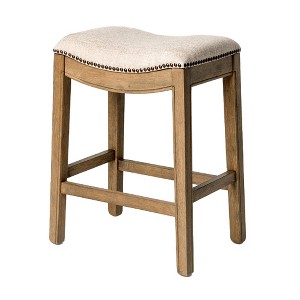 HomeRoots 26" Beige and Brown Fabric and Solid Wood Backless Counter Height Bar Chair - 1 of 4