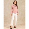 INSPIRE CHIC Women's Peter Pan Collar Bow Tie Neck Puff Long Sleeve Workwear Button Blouses - 4 of 4
