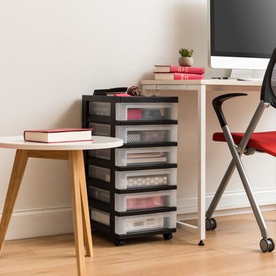 Black and Clear 6-Drawer Plastic Rolling Storage Cart