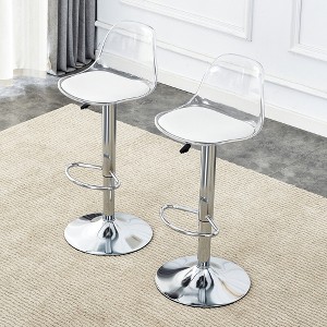 Set of 2 Modern minimalist bar chairs and bar stools, Can rotate 360 ¡ã and adjust lifting, PET backrest and PU seats, Suitable for bars, restaurants - 1 of 4