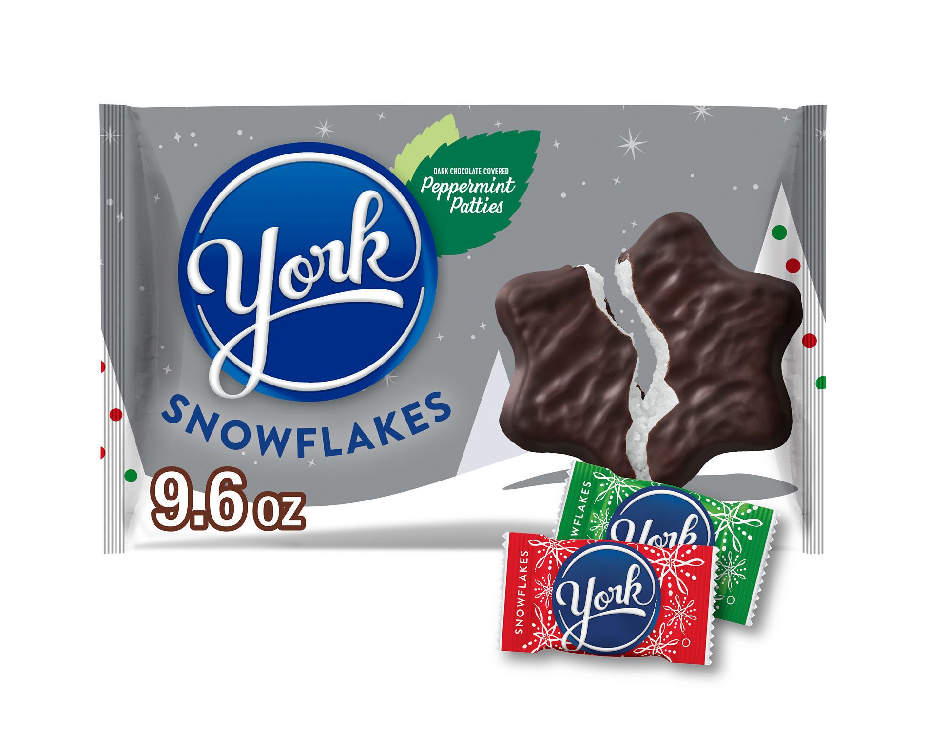York Christmas Dark Chocolate Peppermint Patties Snowflakes Candy - 9.6oz