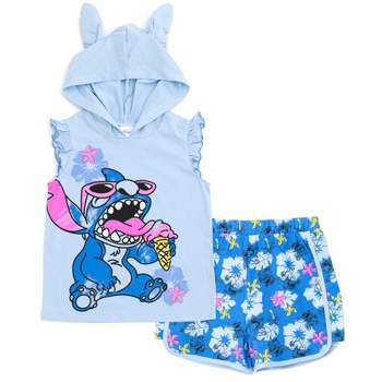 Disney Minnie Mouse Lilo & Stitch Girls French Terry Tank Top Shirt Dolphin and Active Shorts Little Kid to Big Kid