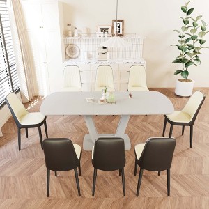 Vynxaria 9-Piece Expandable Dining Set - Rectangular MDF Table (U-Legs, 2-8 Seats) and 8 PU Cushioned Chairs, 10-15min Easy Assembly - 1 of 4