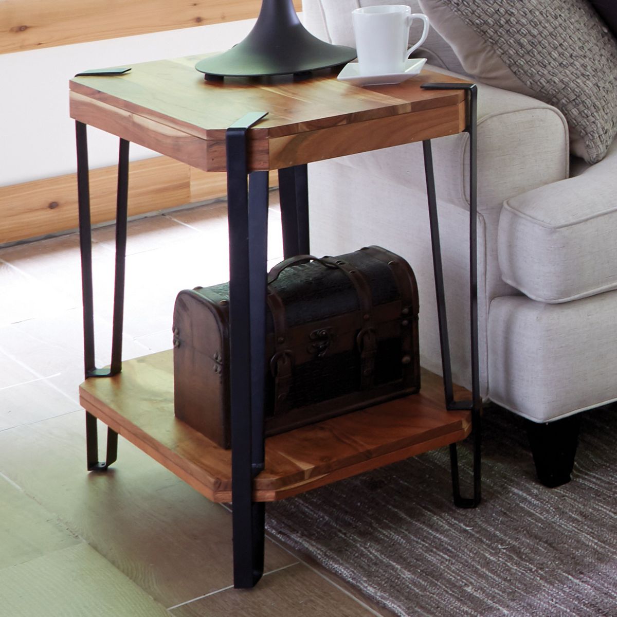 Alaterre Furniture 28" Ryegate Natural Brown Live Edge Solid Wood End Table Metal And Wood - thumbnail 3