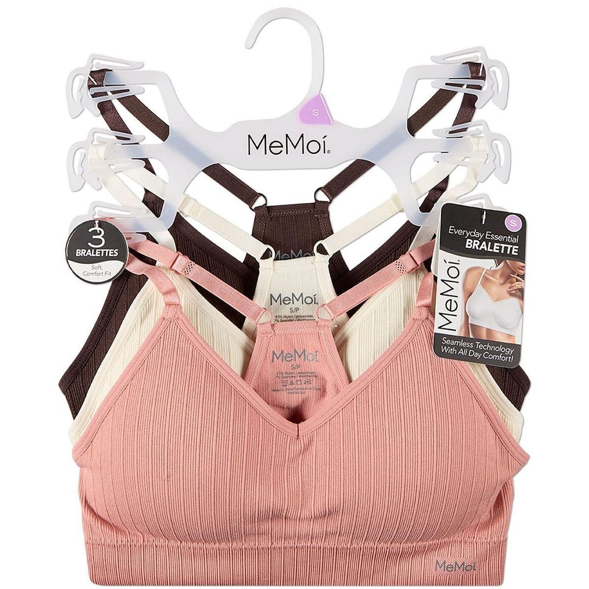 Memoi 3 Pack Women's Seamless Racer-Back Ribbed Tag-Free Padded Bras - thumbnail 8