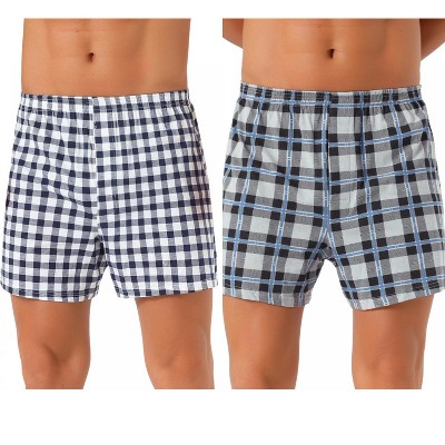 INSPIRE CHIC Men's 2 Pack Elastic Waistband Plaid Pattern Boxer Shorts