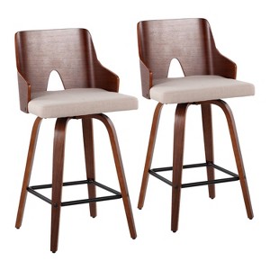 Set of 2 Ariana Upholstered Counter Height Barstools Beige: Swivel Seat, Wood Armrests - Lumisource - 1 of 4