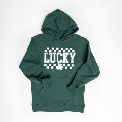 Simply Sage Market Women's Graphic Hoodie Checkered Lucky Shamrock