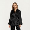 Anna-Kaci Lounge Women's 2-Piece Set Satin Wrap Long Sleeve Belted Top and Wide Leg Pants - 2 of 4