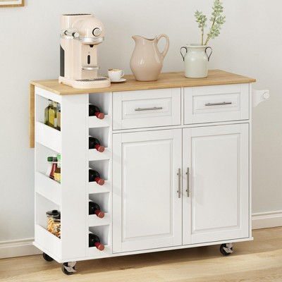 INFURNIC Kitchen Carts and Islands Multi Functional Kitchen Island Cart with Wine Rack and Storage Drawers, White, 46.46"*16.93"*35.83"