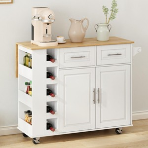 INFURNIC Kitchen Carts and Islands Multi Functional Kitchen Island Cart with Wine Rack and Storage Drawers, White, 46.46"*16.93"*35.83" - 1 of 4