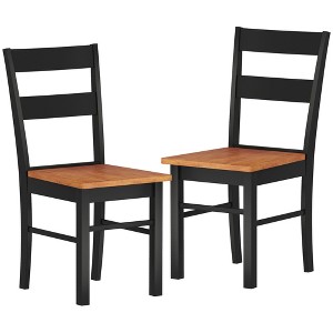 HOMCOM Dining Chairs, Set of 2 Rubber Wood Kitchen Chairs with Open Back, Farmhouse Dining Room Chairs - 1 of 4