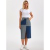 INSPIRE CHIC Women's Denim Color Block Patchwork Raw Hem Split with Pockets Midi Skirts - 3 of 4