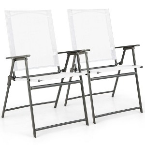 Costway 2pcs Patio Folding Portable Dining Chairs Metal Frame Armrests Garden Outdoor Black/Gray/White - 1 of 4