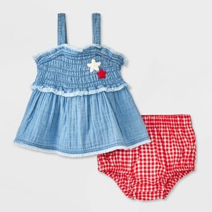 Baby Girls' Star Patch Denim Top & Bottom Set - Cat & Jack™ Blue - 1 of 4