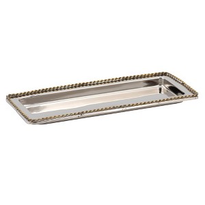 Jiallo Stainless Steel Silver Vanity tray 14 x 5.75", gold plated w/twisted border - 1 of 3