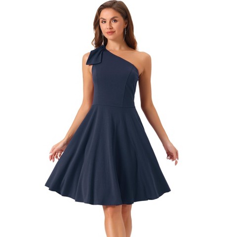 Женские платья INSPIRE CHIC Women's Party Elegant Flared Bow One Shoulder Evening Cocktail Dresses Medium Dark Blue