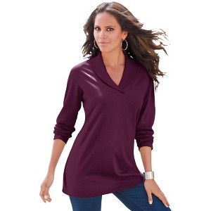 Roaman's Women's Plus Size Shawl Collar Ultimate Tee - 1 of 4