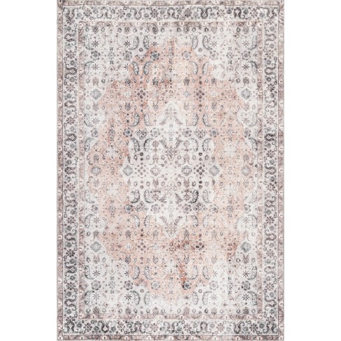 Boho Machine Washable Kitchen Rug Distressed Bathroom Mat Vintage Low Pile  Entry Way Rug Faux Wool