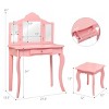 Tangkula Wooden Vanity Table with Triple Folding Mirror & Stool for Kids Pink - 3 of 4