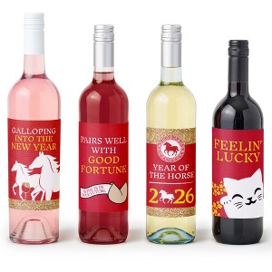 Big Dot of Happiness 2026 Year of the Horse - Lunar New Year Decorations for Women and Men - Wine Bottle Label Stickers - Set of 4 - 1 of 4