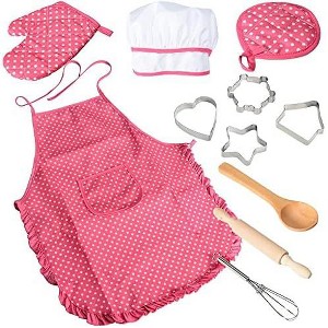 Chef Set for Kids,11pcs Kitchen Costume Role Play Kits, Girls Apron with Chef Hat,Cooking Mitt and Cookie Cutters - 1 of 4