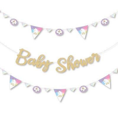 Big Dot of Happiness Rainbow Unicorn - Baby Shower Letter Banner Decor - 36 Banner Cutouts & No-Mess Real Gold Glitter Baby Shower Banner Letters