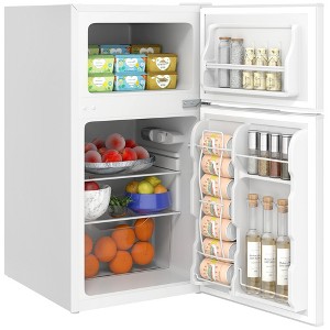 HOMCOM Double Door Mini Fridge with Freezer, 3.2 Cu.Ft Compact Refrigerator with Adjustable Shelf, Adjustable Thermostat and Reversible Door, White - 1 of 4